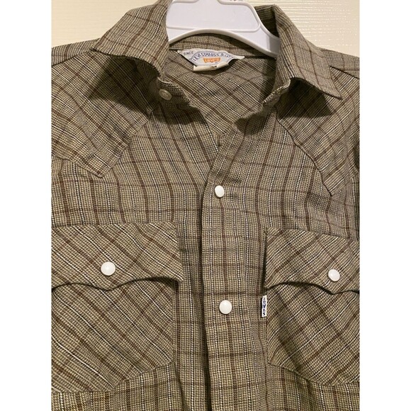 VTG Levi's Plaid Western Shirt Pearl Snap Youth Small Boys 8-10 Rodeo Korea GUC - Picture 8 of 16